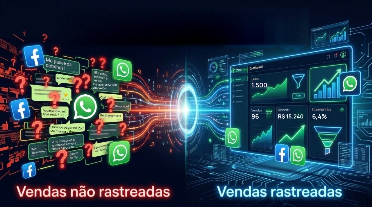 Comparação entre operar sem rastreamento e com o Track-Alvo: a mesma verba, com a venda ligada à campanha